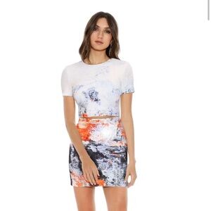 BEC + BRIDGE US Size 2‎ Fire And Ice Multi Mini Party Cutout Dress Short Sleeved